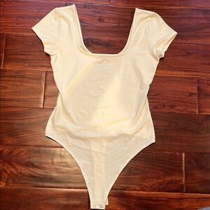 American Eagle Outfitters Cream Bodysuit with Scoop Neckline